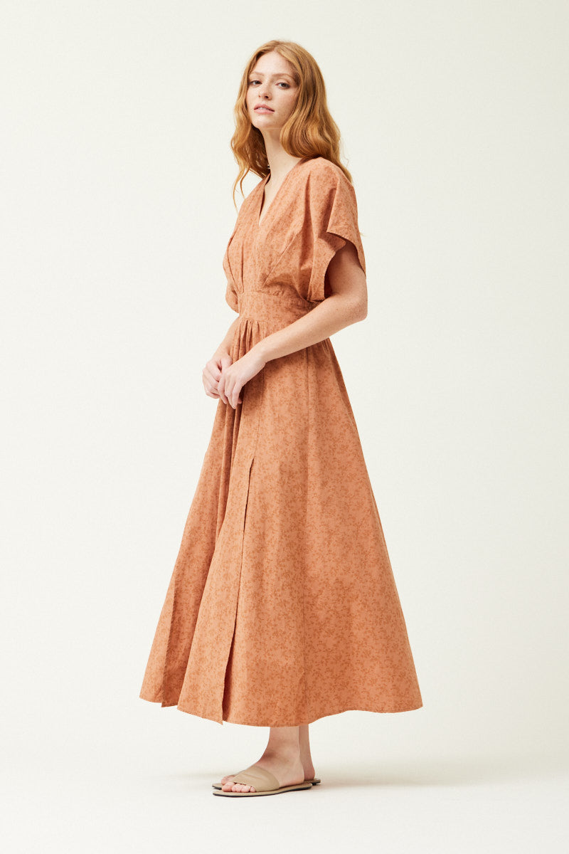 Cotton Kimono Sleeve Maxi Dress - Terracotta