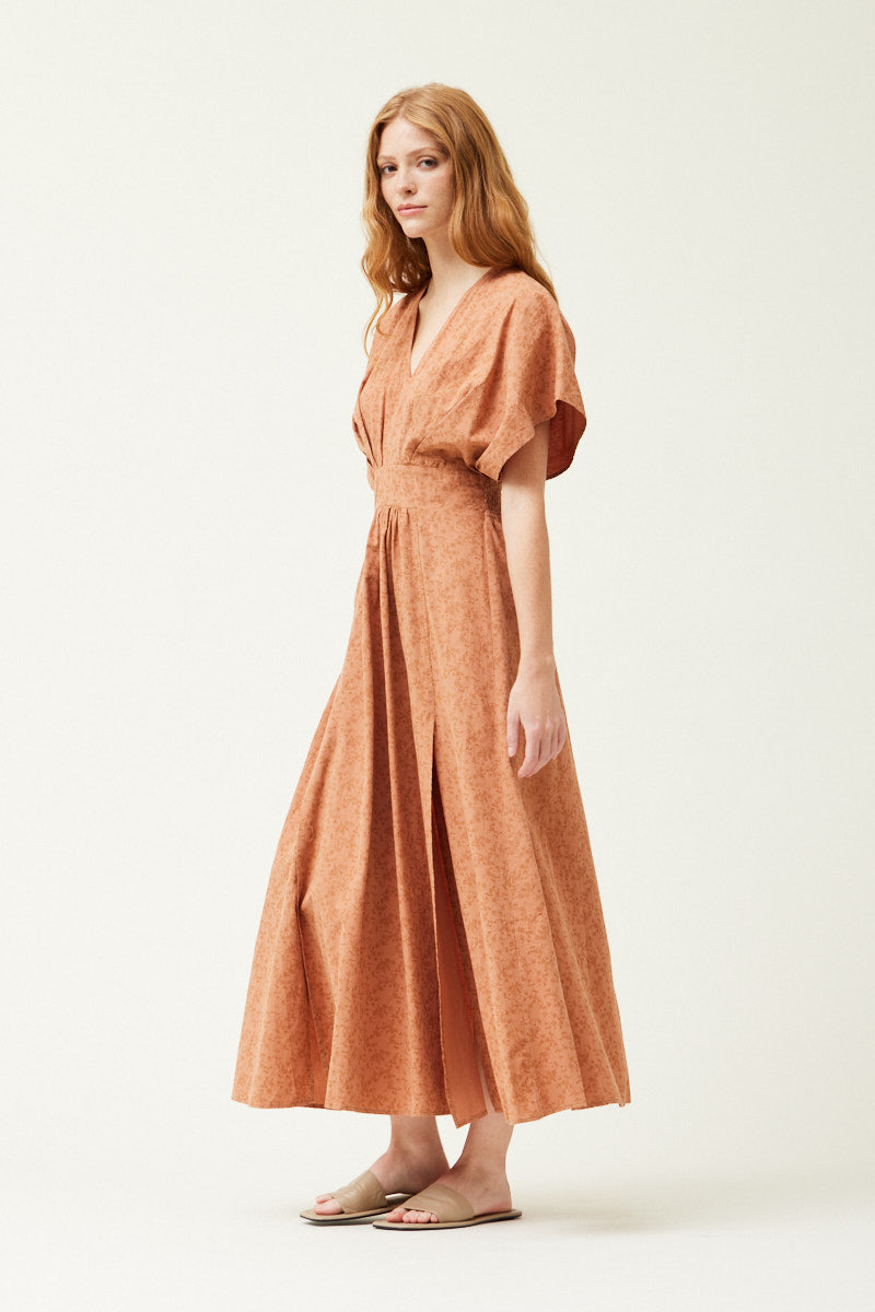 Cotton Kimono Sleeve Maxi Dress - Terracotta