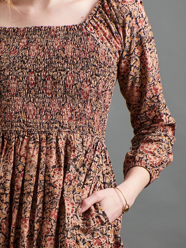 black floral smocked midi dress Hailee Smocked Midi Dress in Black Floral – Foxglove Berkeley