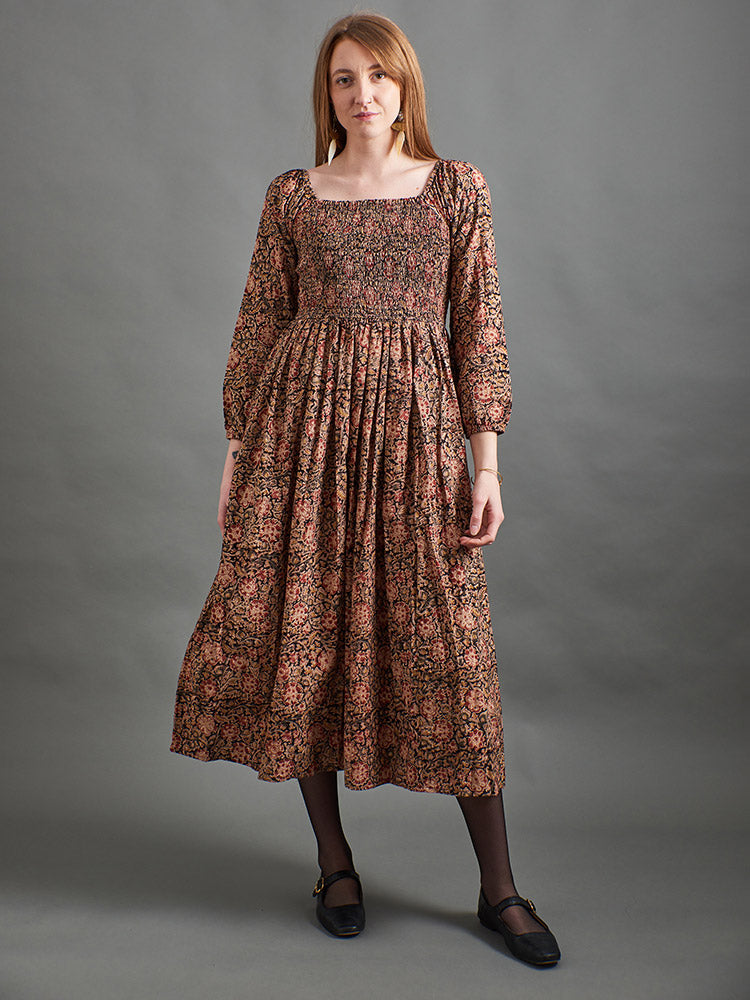 black floral smocked midi dress Hailee Smocked Midi Dress in Black Floral – Foxglove Berkeley