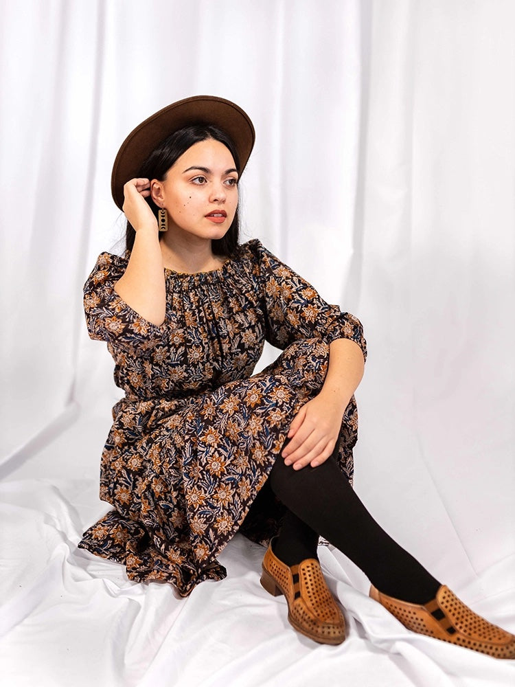Marnie Dress in Sunflower Block Print – Foxglove Berkeley