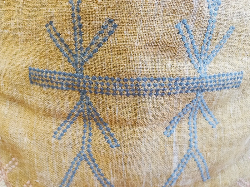 Embroidered Mustard Linen Pillow Cover