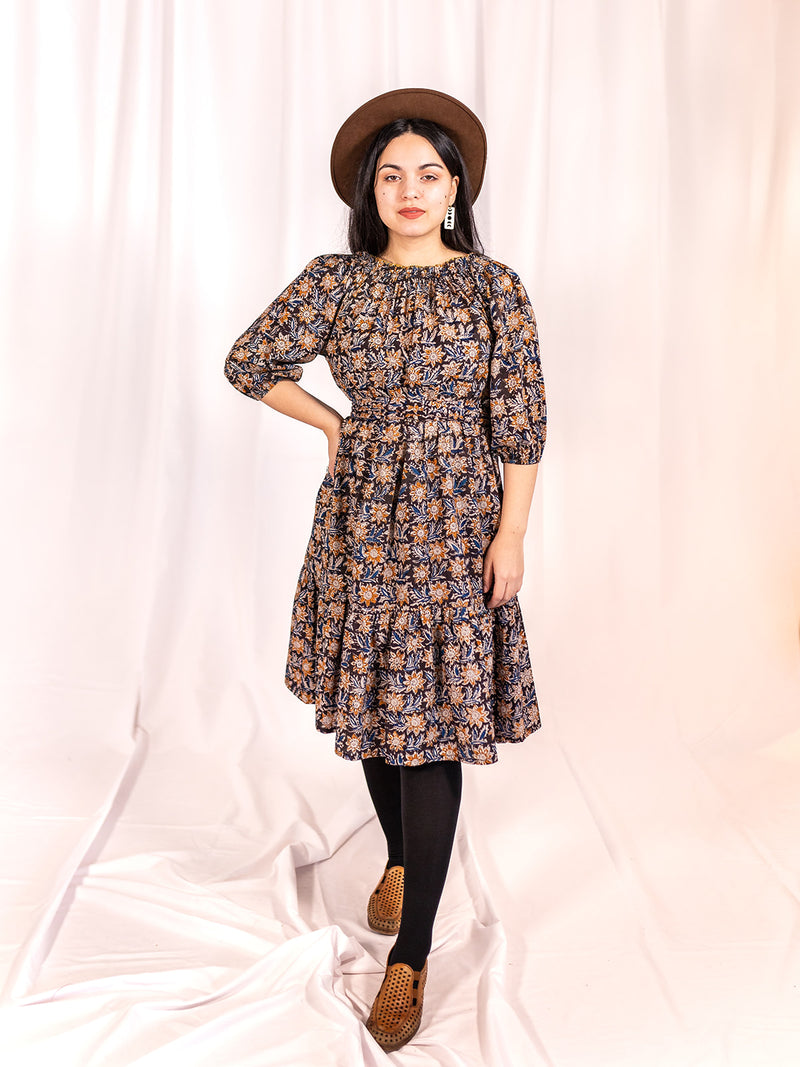 Marnie Dress in Sunflower Block Print