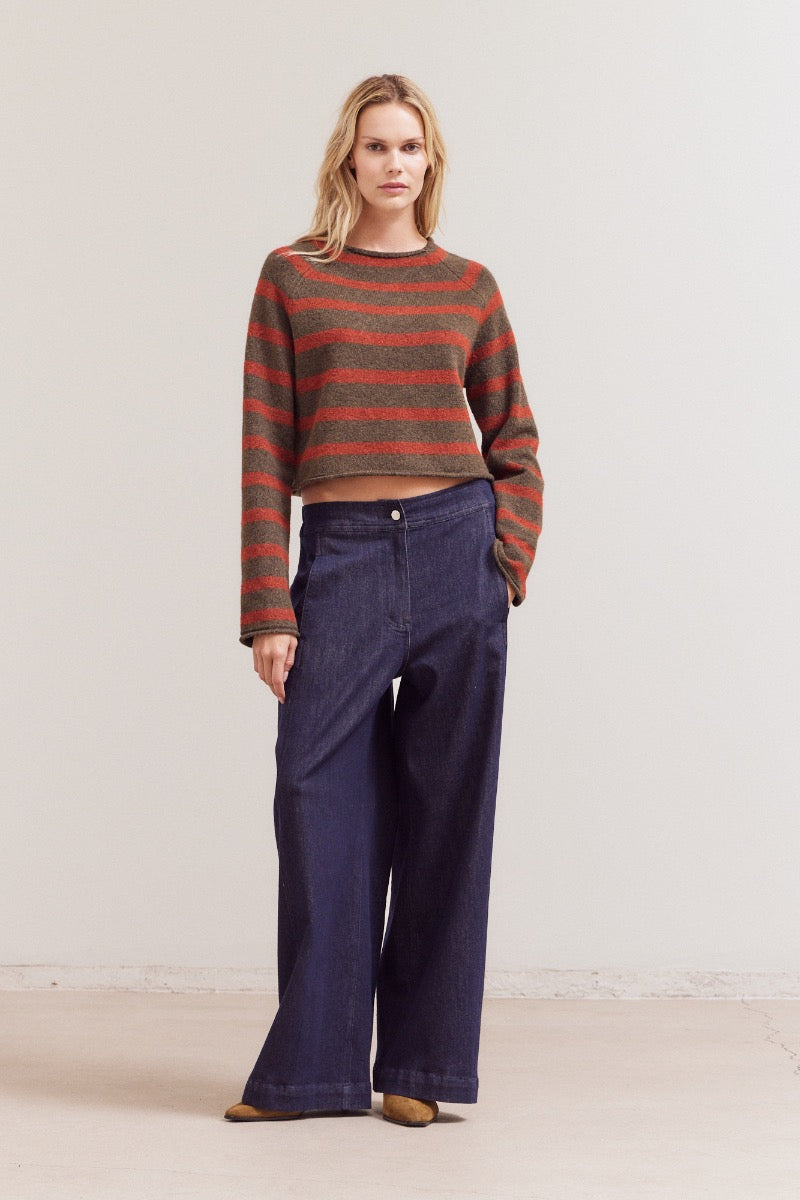 Striped Mock Neck Sweater - Tapenade