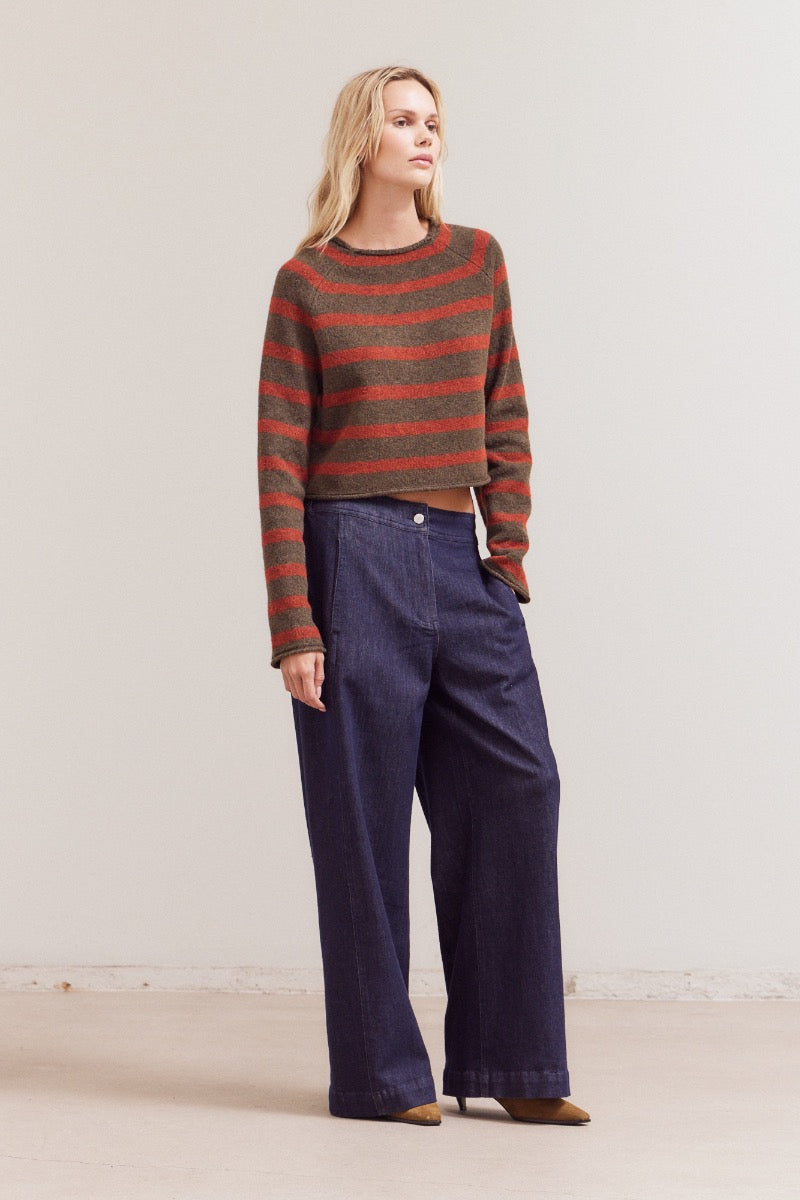 Striped Mock Neck Sweater - Tapenade