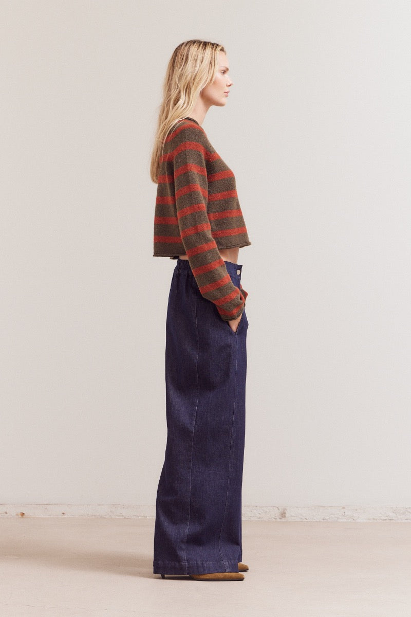 Striped Mock Neck Sweater - Tapenade