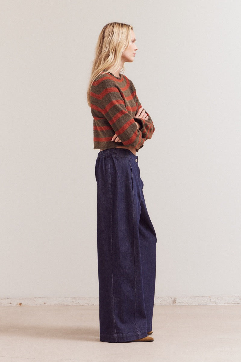 Striped Mock Neck Sweater - Tapenade