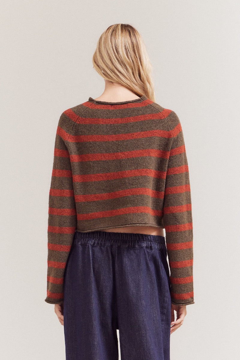 Striped Mock Neck Sweater - Tapenade