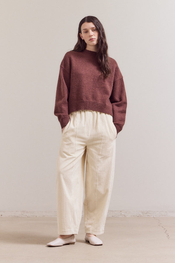 Seam Detail Round Neck Sweater - Brick