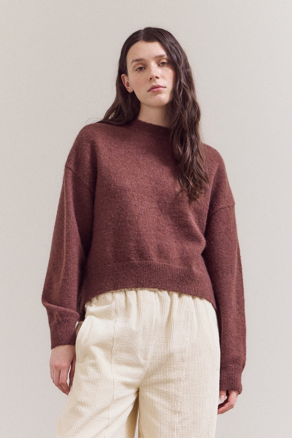 Seam Detail Round Neck Sweater - Brick