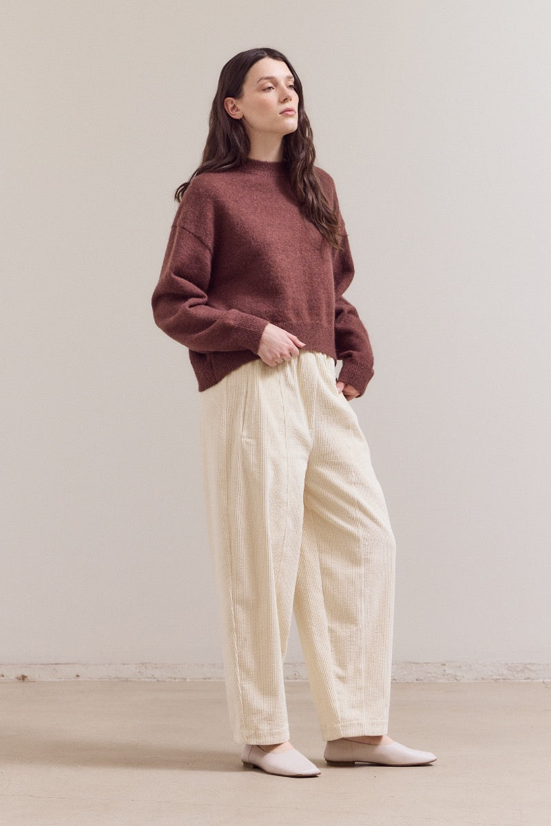 Seam Detail Round Neck Sweater - Brick