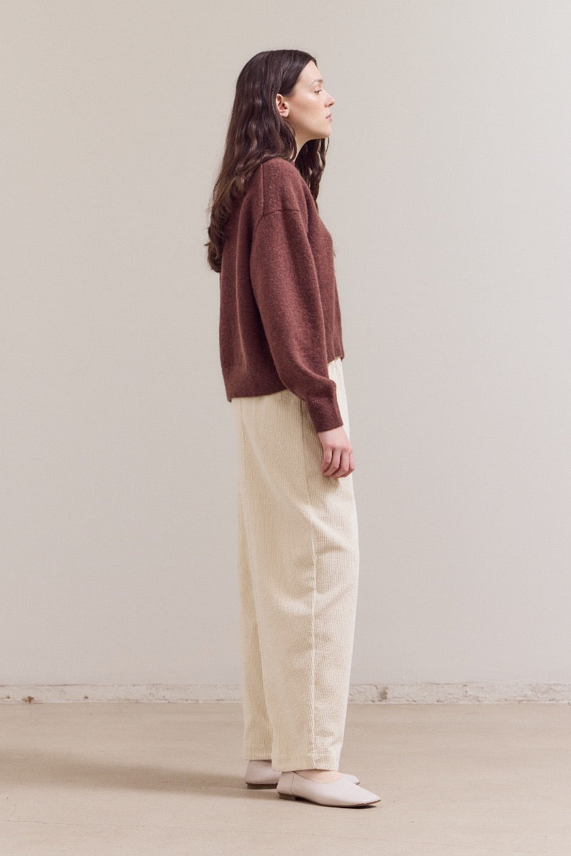 Seam Detail Round Neck Sweater - Brick