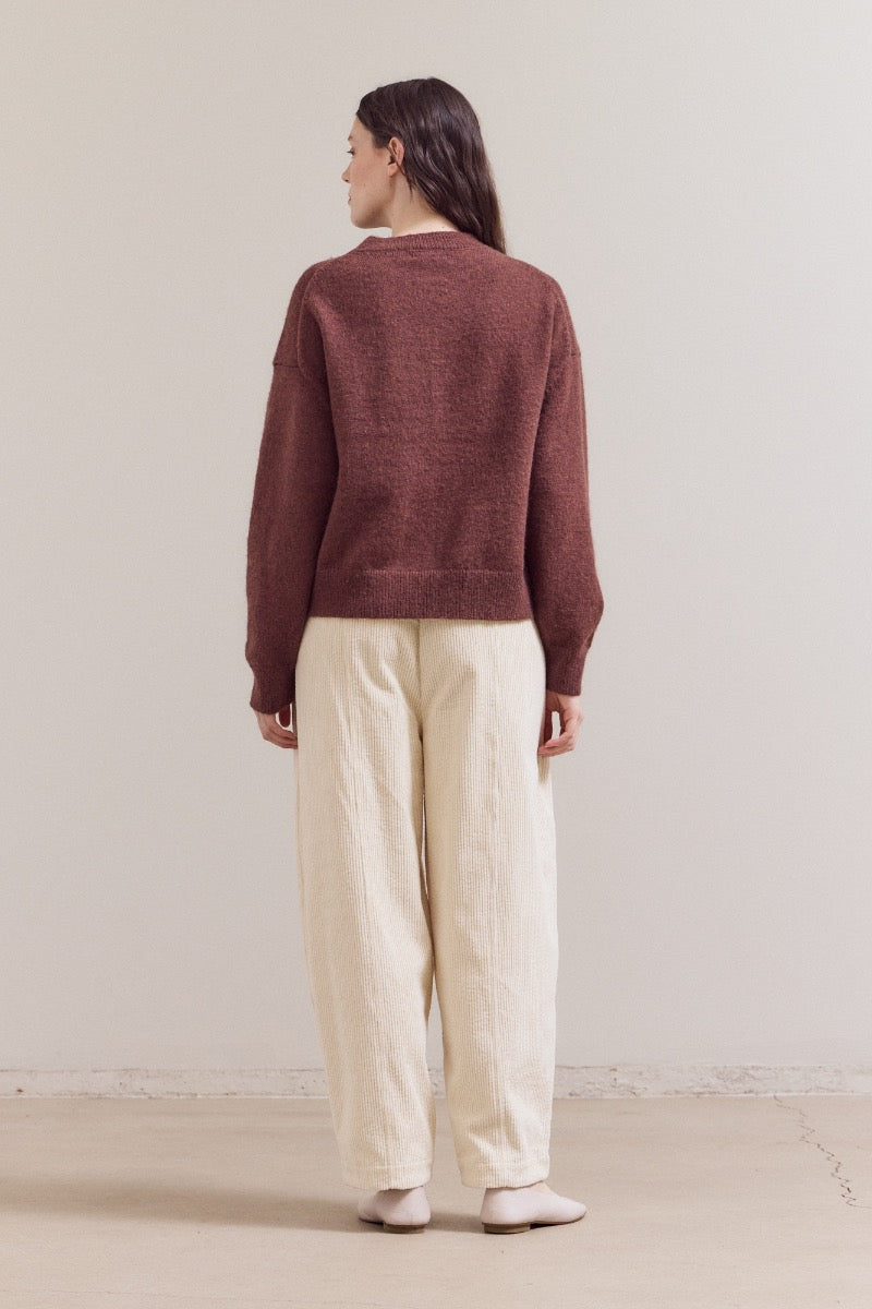Seam Detail Round Neck Sweater - Brick