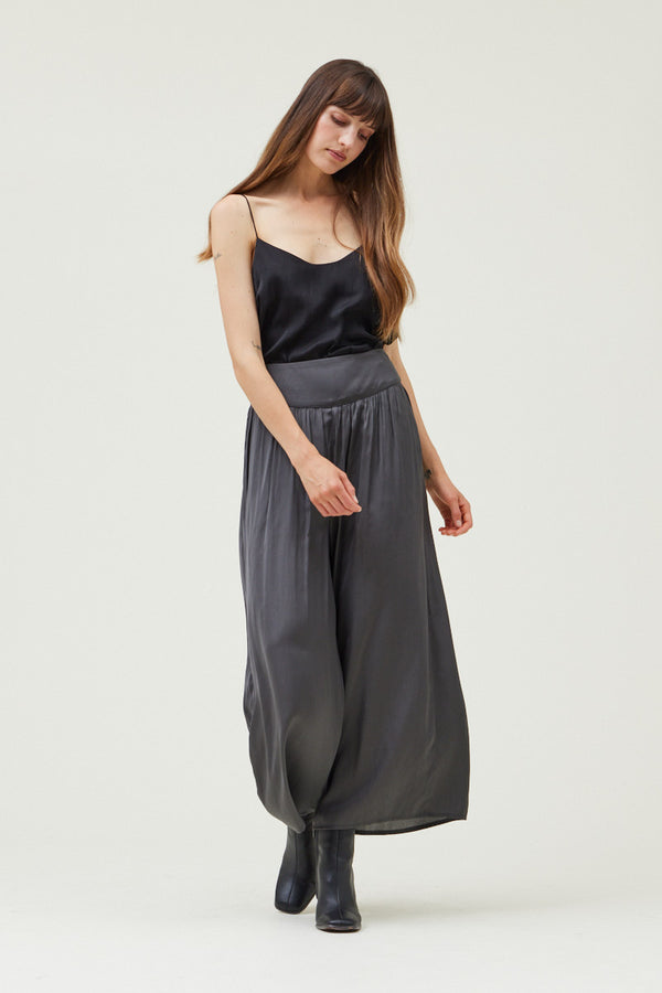 Wide Satin Pants in Dark Slate