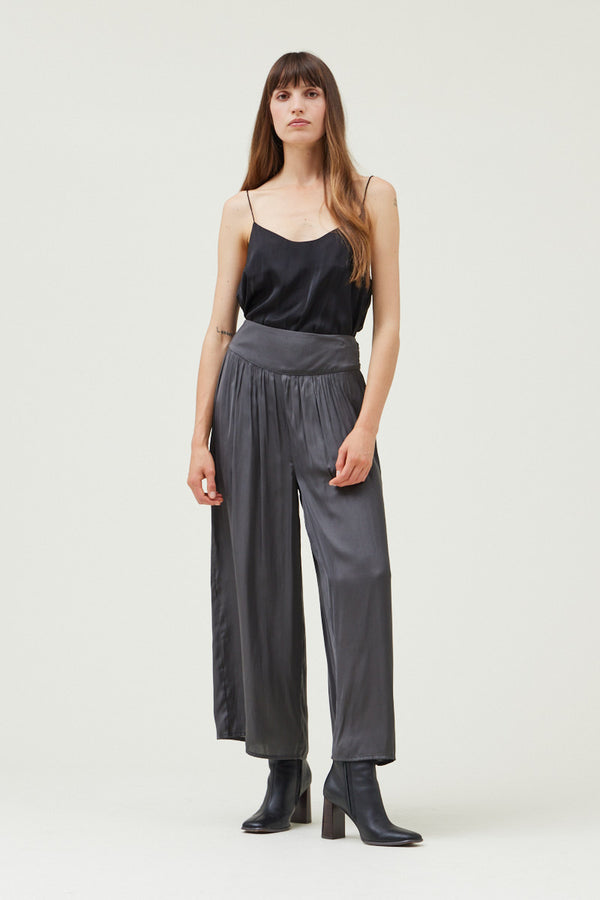 Wide Satin Pants in Dark Slate