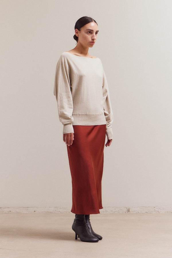 Flared Satin Maxi Skirt - Brick