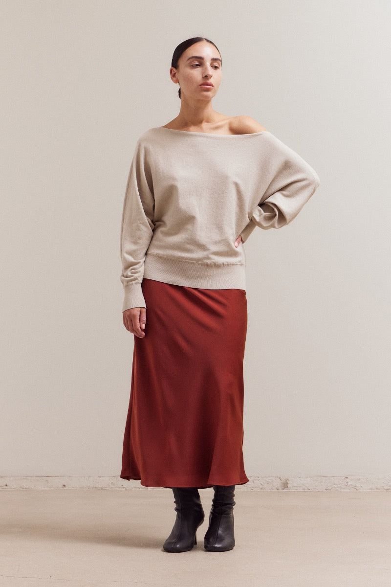 Flared Satin Maxi Skirt - Brick