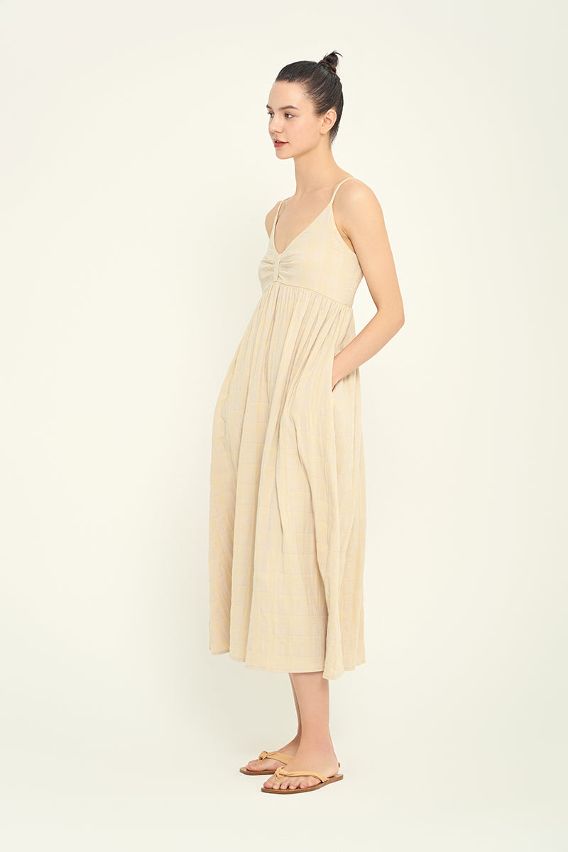 Gingham Gauze Midi Dress in Natural