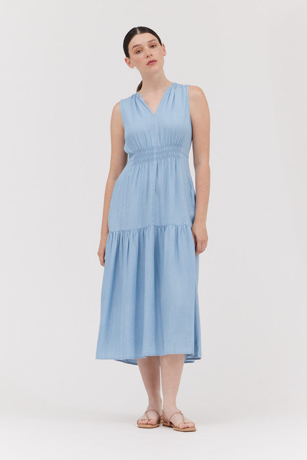Chambray Sleeveless Midi Dress