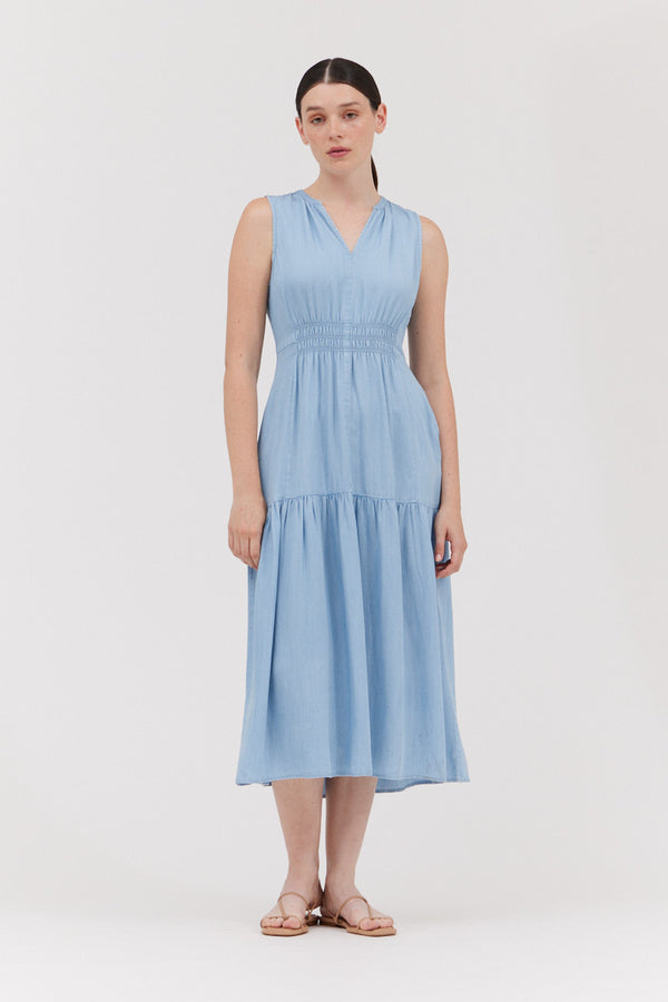 Chambray Sleeveless Midi Dress