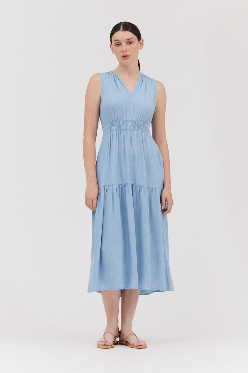 Chambray Sleeveless Midi Dress