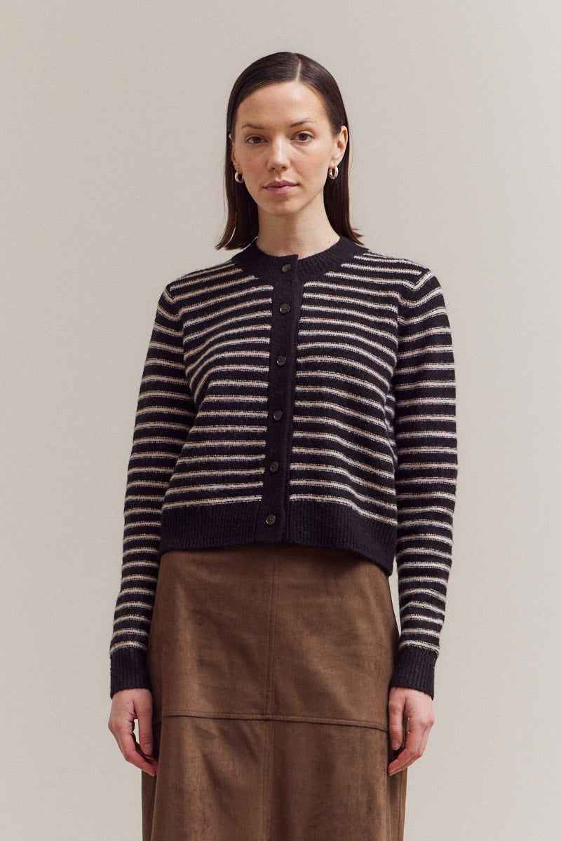 Striped Button Up Cardigan - Black