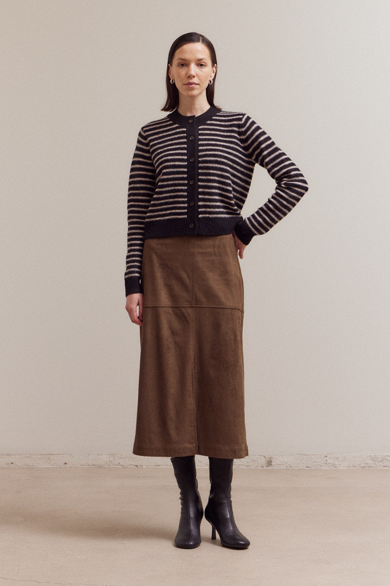 Striped Button Up Cardigan - Black