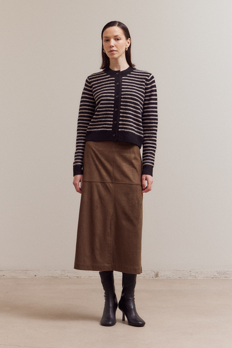 Striped Button Up Cardigan - Black