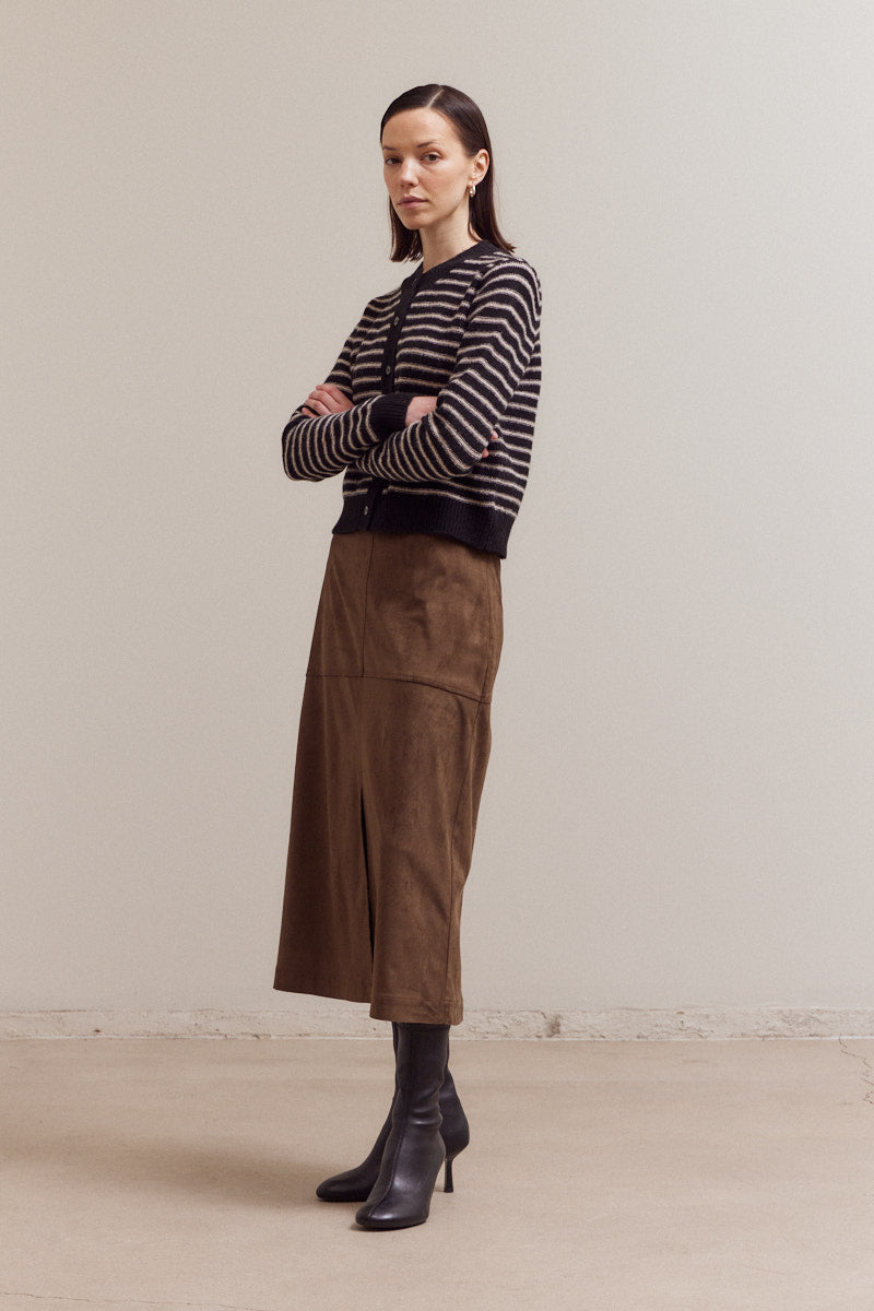 Striped Button Up Cardigan - Black