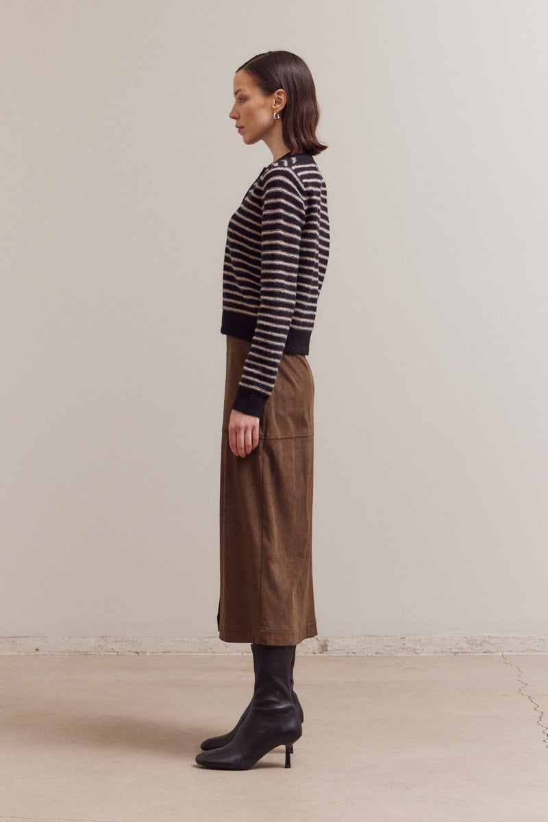 Striped Button Up Cardigan - Black