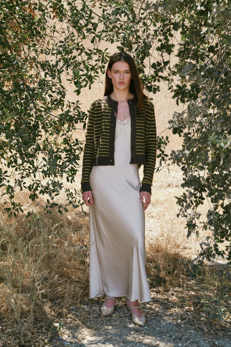 Striped Button Up Cardigan - Chestnut