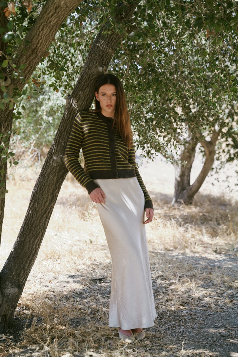 Striped Button Up Cardigan - Chestnut