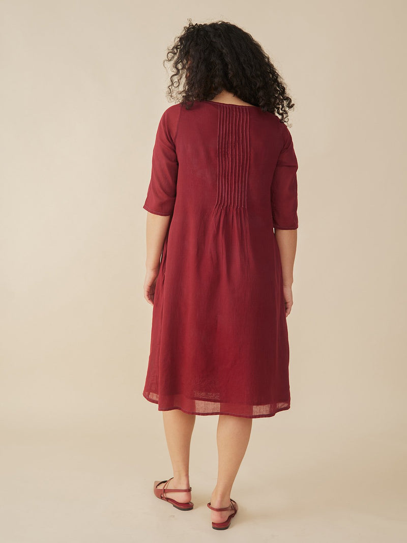 Alma Pintucked Dress - Crimson