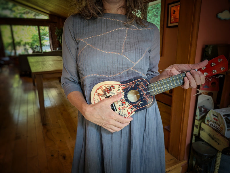 Alma Pintucked Dress in Slate Blue