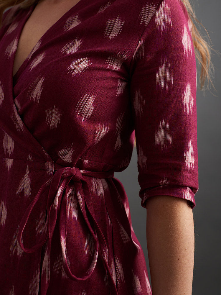 Anaya Wrap Dress - Garnet Ikat