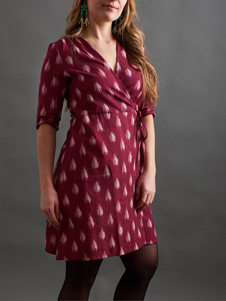 Anaya Wrap Dress - Garnet Ikat