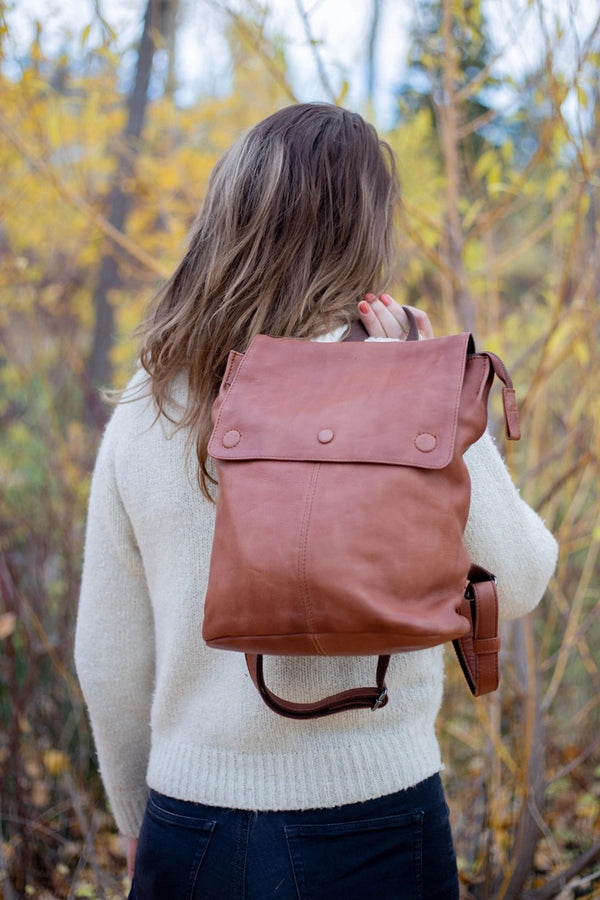 Aria Leather Backpack - Cognac