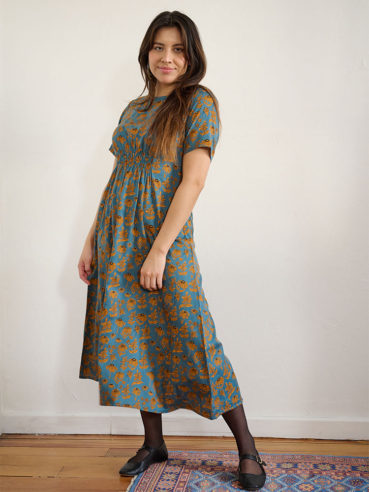 Artsy Traveler Midi Dress - Teal Floral