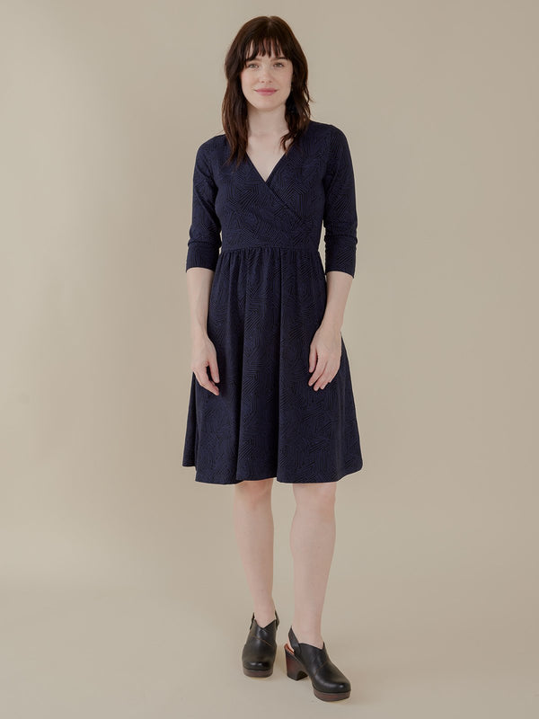 Callie 3/4 Sleeve Dress - Tree Rings Midnight