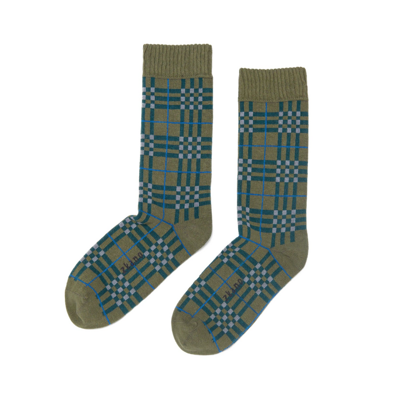 Campfire Plaid Organic Cotton Crew Socks - Army Green
