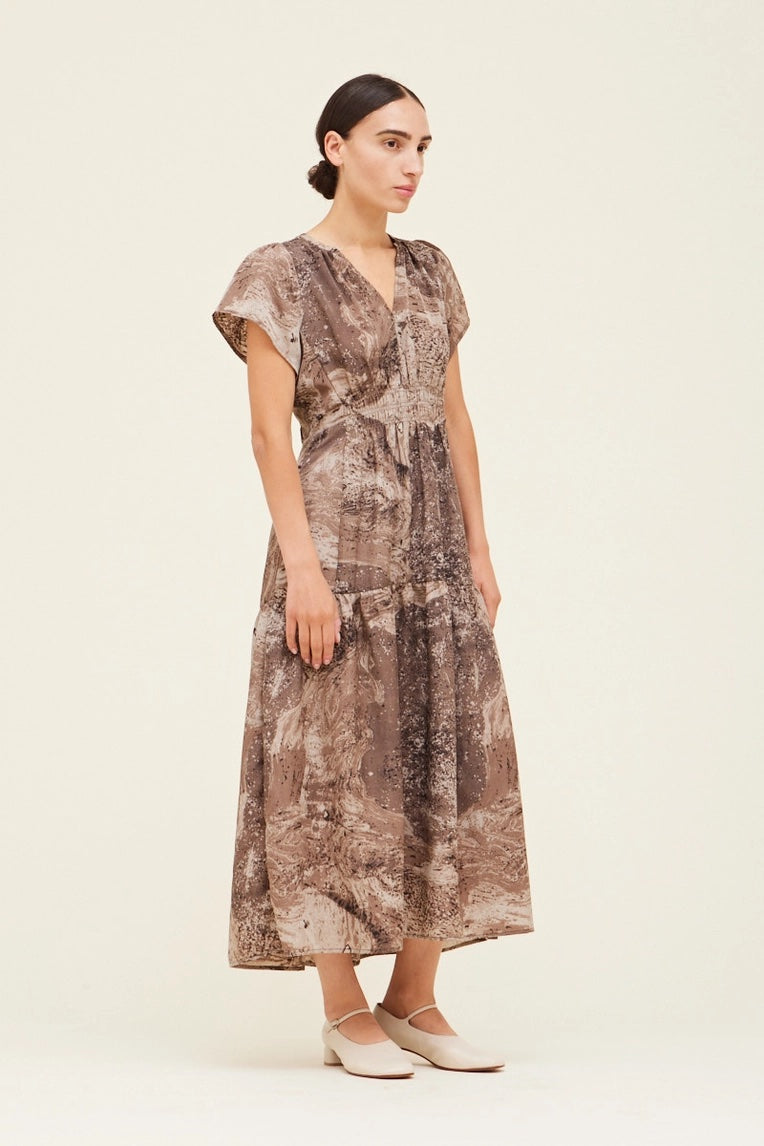 Chicory Print Ruched Midi Dress
