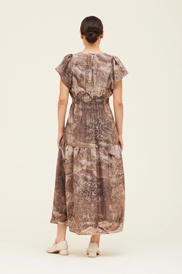 Chicory Print Ruched Midi Dress