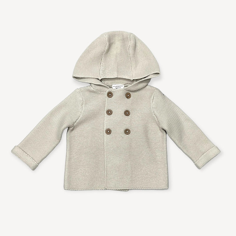 Hooded Double Button Baby Sweater Jacket (Organic) - Ivory