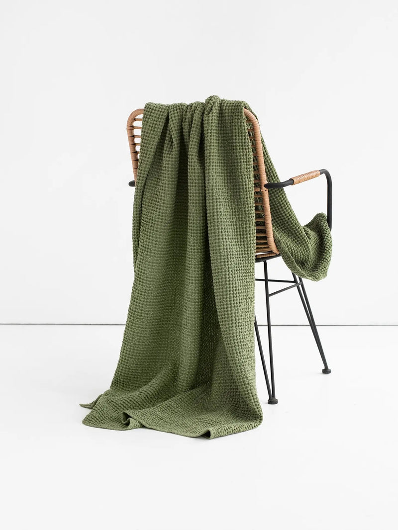 Waffle Throw Blanket - Forest Green