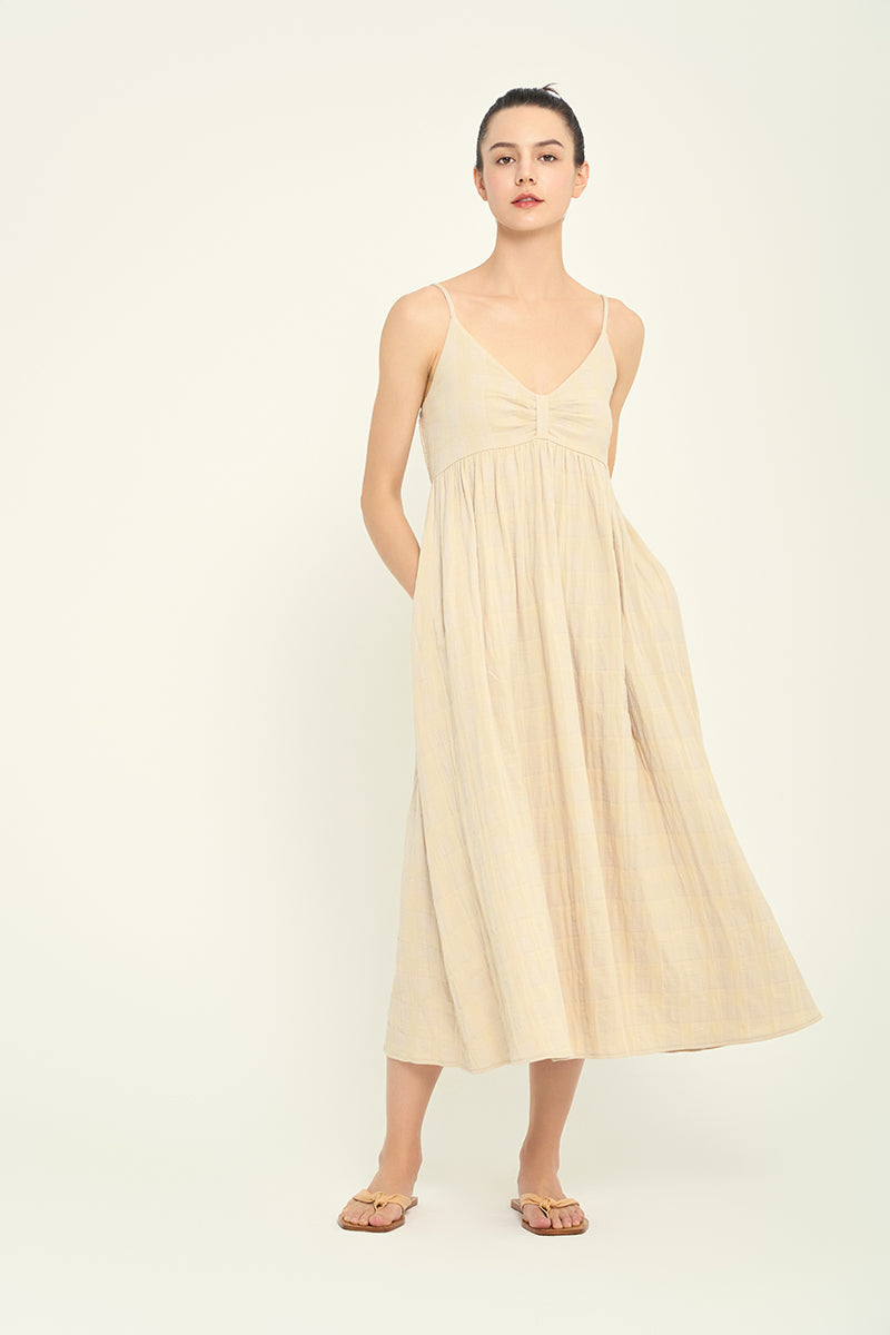 Gingham Gauze Midi Dress in Natural