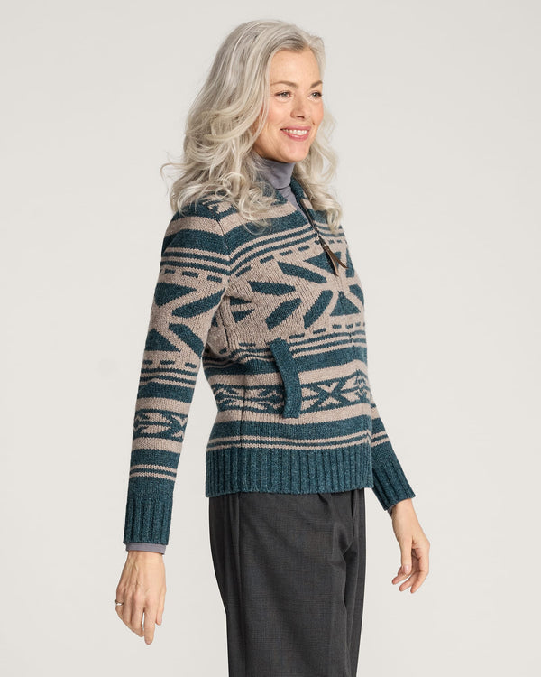 Pendleton Graphic Shetland Zip Cardigan - Teal Heather