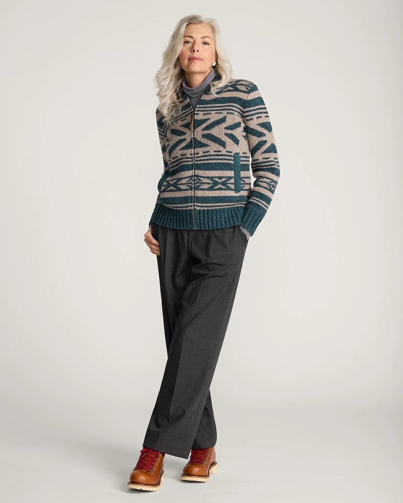 Pendleton Graphic Shetland Zip Cardigan - Teal Heather