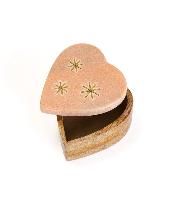 Heart Keepsake Box - Pink Carved Marble