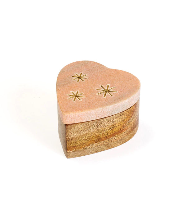 Heart Keepsake Box - Pink Carved Marble