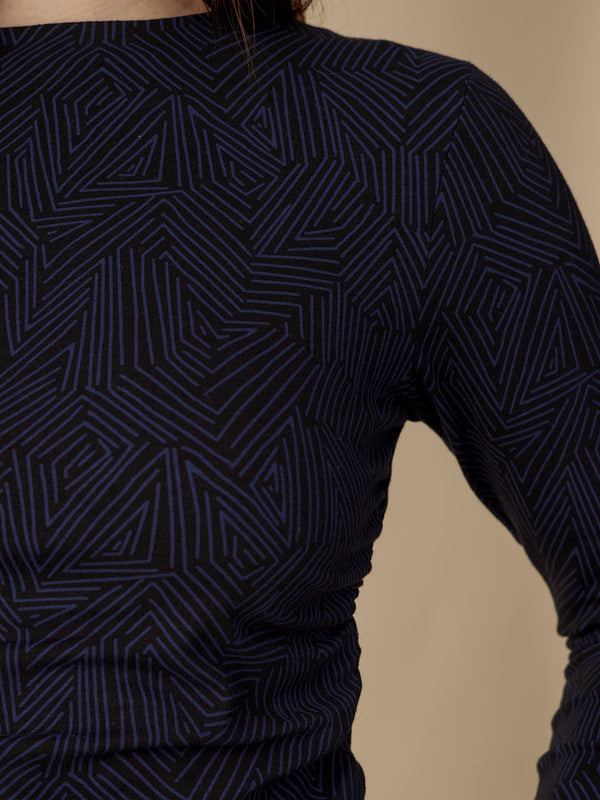 Jane Long Sleeve Ruched Top - Tree Rings Midnight